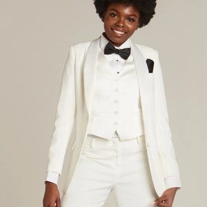 Pearl White Satin Tuxedo for Women